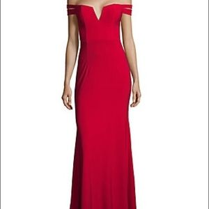 Xscape off the shoulder red gown